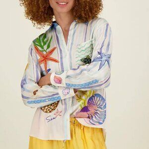 ME369 Isabel Magic Ocean Print Button Down Shirt NWT Size S